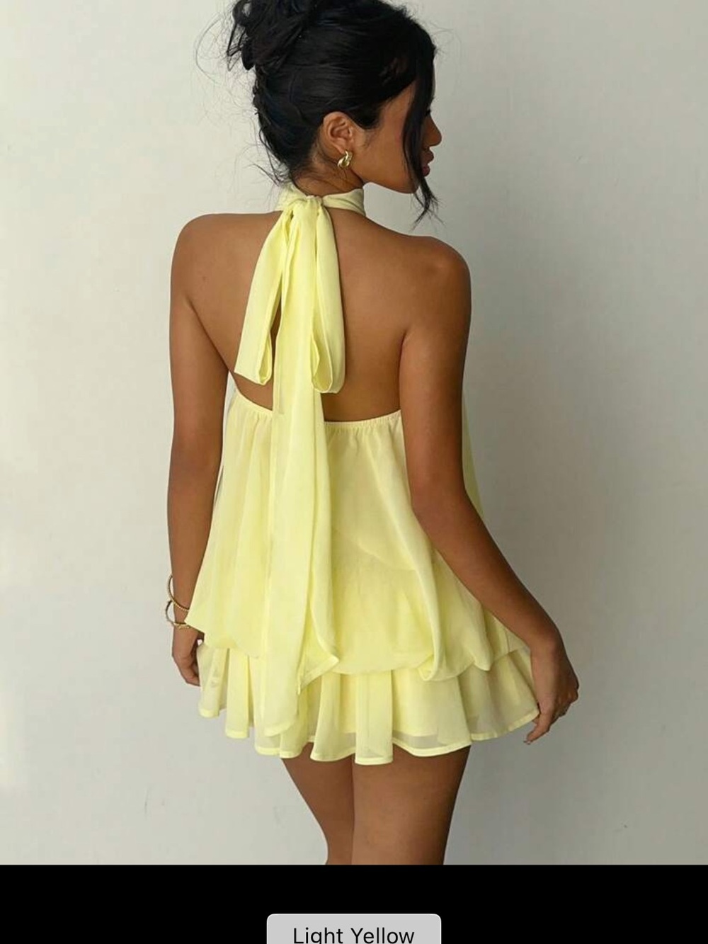 Light Yellow Halter Layered Mini Dress - Picture 3 of 3